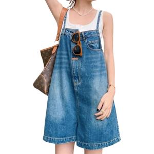 imagechouyatou Womens Summer Casual Loose Adjustable Straps Shorts Denim Overall Romper Bib Jeans ShortallsLight Blue