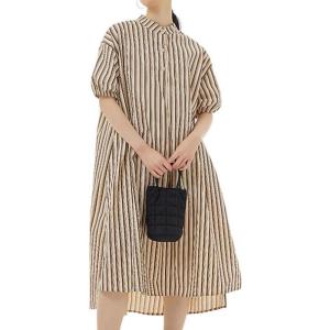 imagechouyatou Womens Summer Loose Fit Striped Midi Beach Dress Button Down Short Puff Sleeve Long Shirt DressBrown