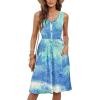 imageMOLERANI Women Summer Dresses Sleeveless Casual Loose Swing Button Down Midi Dress with PocketsDyed Blue Green White