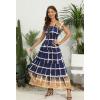 imageOSTOO Womens 2025 Summer Short Sleeves Boho Floral Print Tiered Casual Flowy Long Maxi DressBlue Plaid Gradient
