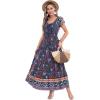 imageOSTOO Womens 2025 Summer Short Sleeves Boho Floral Print Tiered Casual Flowy Long Maxi DressDark Blue