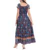 imageOSTOO Womens 2025 Summer Short Sleeves Boho Floral Print Tiered Casual Flowy Long Maxi DressDark Blue