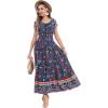 imageOSTOO Womens 2025 Summer Short Sleeves Boho Floral Print Tiered Casual Flowy Long Maxi DressDark Blue