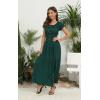 imageOSTOO Womens 2025 Summer Short Sleeves Boho Floral Print Tiered Casual Flowy Long Maxi DressDark Green