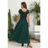 imageOSTOO Womens 2025 Summer Short Sleeves Boho Floral Print Tiered Casual Flowy Long Maxi DressDark Green