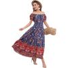 imageOSTOO Womens 2025 Summer Short Sleeves Boho Floral Print Tiered Casual Flowy Long Maxi DressDeep Blue Flowers