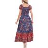 imageOSTOO Womens 2025 Summer Short Sleeves Boho Floral Print Tiered Casual Flowy Long Maxi DressDeep Blue Flowers