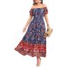 imageOSTOO Womens 2025 Summer Short Sleeves Boho Floral Print Tiered Casual Flowy Long Maxi DressDeep Blue Flowers