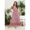 imageOSTOO Womens 2025 Summer Short Sleeves Boho Floral Print Tiered Casual Flowy Long Maxi DressFloral Purple