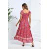 imageOSTOO Womens 2025 Summer Short Sleeves Boho Floral Print Tiered Casual Flowy Long Maxi DressFloral Red