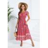 imageOSTOO Womens 2025 Summer Short Sleeves Boho Floral Print Tiered Casual Flowy Long Maxi DressFloral Red