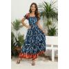 imageOSTOO Womens 2025 Summer Short Sleeves Boho Floral Print Tiered Casual Flowy Long Maxi DressNavy Blue Flowers