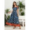 imageOSTOO Womens 2025 Summer Short Sleeves Boho Floral Print Tiered Casual Flowy Long Maxi DressNavy Blue Flowers