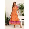 imageOSTOO Womens 2025 Summer Short Sleeves Boho Floral Print Tiered Casual Flowy Long Maxi DressOrange Flowers