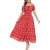 imageOSTOO Womens 2025 Summer Short Sleeves Boho Floral Print Tiered Casual Flowy Long Maxi DressRed Flowers