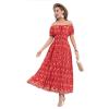 imageOSTOO Womens 2025 Summer Short Sleeves Boho Floral Print Tiered Casual Flowy Long Maxi DressRed Flowers