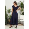 imageOSTOO Womens 2025 Summer Short Sleeves Boho Floral Print Tiered Casual Flowy Long Maxi DressSolid Navy