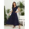 imageOSTOO Womens 2025 Summer Short Sleeves Boho Floral Print Tiered Casual Flowy Long Maxi DressSolid Navy