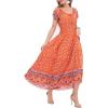imageOSTOO Womens 2025 Summer Short Sleeves Boho Floral Print Tiered Casual Flowy Long Maxi DressTangerine Flowers