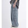 imagechouyatou Mens Wide Leg Baggy Denim Pants Drawstring Elastic Waist Y2k Street Cargo Jeans with PocketsBlue