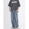 imagechouyatou Mens Wide Leg Baggy Denim Pants Drawstring Elastic Waist Y2k Street Cargo Jeans with PocketsBlue