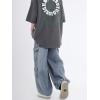 imagechouyatou Mens Wide Leg Baggy Denim Pants Drawstring Elastic Waist Y2k Street Cargo Jeans with PocketsBlue