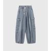 imagechouyatou Mens Wide Leg Baggy Denim Pants Drawstring Elastic Waist Y2k Street Cargo Jeans with PocketsBlue