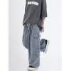 imagechouyatou Mens Wide Leg Baggy Denim Pants Drawstring Elastic Waist Y2k Street Cargo Jeans with PocketsBlue