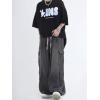 imagechouyatou Mens Wide Leg Baggy Denim Pants Drawstring Elastic Waist Y2k Street Cargo Jeans with PocketsGray