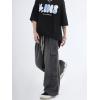 imagechouyatou Mens Wide Leg Baggy Denim Pants Drawstring Elastic Waist Y2k Street Cargo Jeans with PocketsGray