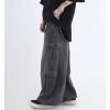 imagechouyatou Mens Wide Leg Baggy Denim Pants Drawstring Elastic Waist Y2k Street Cargo Jeans with PocketsGray