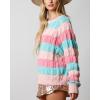 imagechouyatou Warm Womens Color Block Striped Knit Sweater Y2k Casual Pullover Loose Jacquard Jumper TopPink Green