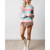 imagechouyatou Warm Womens Color Block Striped Knit Sweater Y2k Casual Pullover Loose Jacquard Jumper TopPink Green