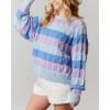imagechouyatou Warm Womens Color Block Striped Knit Sweater Y2k Casual Pullover Loose Jacquard Jumper TopPurple Blue