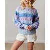 imagechouyatou Warm Womens Color Block Striped Knit Sweater Y2k Casual Pullover Loose Jacquard Jumper TopPurple Blue