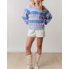 imagechouyatou Warm Womens Color Block Striped Knit Sweater Y2k Casual Pullover Loose Jacquard Jumper TopPurple Blue