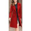 imagechouyatou Women Elegant Notched Collar Double Breasted Wool Blend Over CoatRed