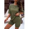 imagechouyatou Women s 2 Piece Knit Sets Short Sleeve Sweater TShirt and Shorts Two Piece Outfits SleepwearArmy Green