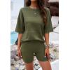 imagechouyatou Women s 2 Piece Knit Sets Short Sleeve Sweater TShirt and Shorts Two Piece Outfits SleepwearArmy Green