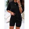 imagechouyatou Women s 2 Piece Knit Sets Short Sleeve Sweater TShirt and Shorts Two Piece Outfits SleepwearBlack