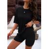 imagechouyatou Women s 2 Piece Knit Sets Short Sleeve Sweater TShirt and Shorts Two Piece Outfits SleepwearBlack