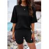 imagechouyatou Women s 2 Piece Knit Sets Short Sleeve Sweater TShirt and Shorts Two Piece Outfits SleepwearBlack