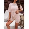 imagechouyatou Women s 2 Piece Knit Sets Short Sleeve Sweater TShirt and Shorts Two Piece Outfits SleepwearPink