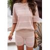imagechouyatou Women s 2 Piece Knit Sets Short Sleeve Sweater TShirt and Shorts Two Piece Outfits SleepwearPink