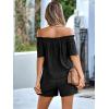imagechouyatou Womens 2 Piece Outfit Off Shoulder Short Sleeve Blouse Tops and Elastic Waist Mini Shorts SetBlack