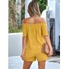 imagechouyatou Womens 2 Piece Outfit Off Shoulder Short Sleeve Blouse Tops and Elastic Waist Mini Shorts SetYellow