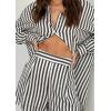 imagechouyatou Womens 2 Piece Outfits Lounge Sets Striped Button Down Shirt and Shorts Sleepwear Pajamas SetsBlack