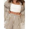 imagechouyatou Womens 2 Piece Outfits Lounge Sets Striped Button Down Shirt and Shorts Sleepwear Pajamas SetsBrown