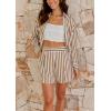 imagechouyatou Womens 2 Piece Outfits Lounge Sets Striped Button Down Shirt and Shorts Sleepwear Pajamas SetsBrown