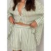 imagechouyatou Womens 2 Piece Outfits Lounge Sets Striped Button Down Shirt and Shorts Sleepwear Pajamas SetsGreen